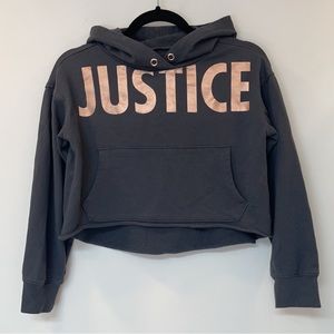 Justice Cropped Hoodie Sweatshirt Grey & Rose Gold size 10